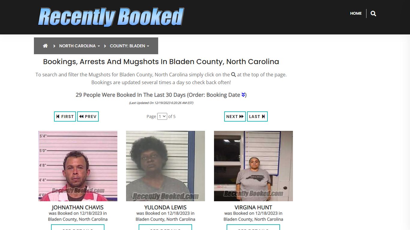 Bookings, Arrests and Mugshots in Bladen County, North Carolina